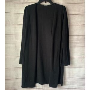Notations Long Black Cardigan Sweater Open Front 3/4 Sleeves Size Small